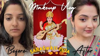 Easy 2 mints Makeup Tutorial for beginners😱SARASWATI PUJA SPECIAL#vlog #makeup #tutorial#festival