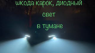 шкода карок, как светят диодные фары в тумане.