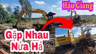 xe cuốc miền tây _máy đào kato kết hợp sumitomo Sh60 ban liếp chuối làm ruộng ở Hậu Giang