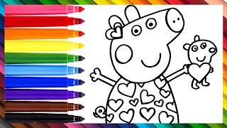 Dibuja y Colorea A Peppa Pig En El Día De Los Enamorados ||  Dibujos Para Niños