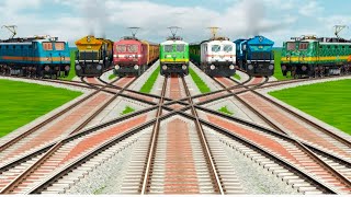 SEVEN INDIAN TRAIN'S BACK TO BACK RUN ON CURVED CROSSING BUMPY BRANCHED RAILROAD TRACKS||train sim||