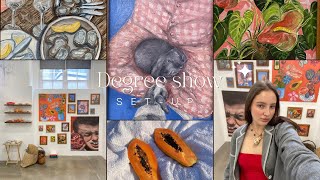 Setting up my fine art degree show // art exhibition , cosy painting vlog , art student , painting