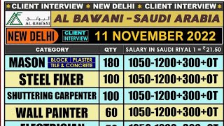 Al Bawani Saudi Arabia- Interview 11 Nov @New Delhi- Wall Painter- Electrician- Heavy Driver- Mason