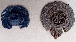 Cap badges become plastic to economise for the war effort! Royal Marines and Royal Engineers