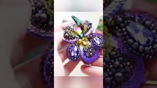 Брошь ирис с кристаллами Сваровски. Заказ Инстаграм Evis owl jewelry