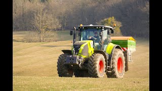 Épandage d'engrais | Claas Axion 830 | Amazone ZA-TS 4200