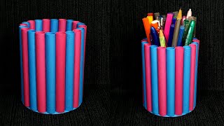 DIY paper pen pencil stand | Pen holder craft | How to make pencil stand | DIY Desk Organizer