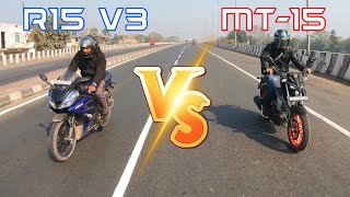 Yamaha MT 15 BS6 VS R15 V3 BS4 Drag Race || Highway Battle