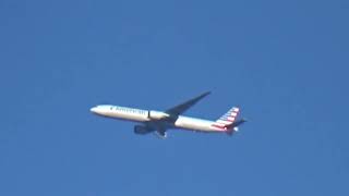 American Airlines Boeing 777-323ER [N727AN] flying past after leaving Heathrow's Bovingdon Hold