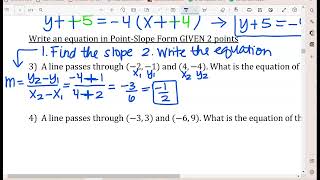 Algebra 1 2022-2023 Lesson 5.2 - Writing Linear Equations in Point-Slope Form