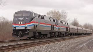 2 GE Amtrak locomotives leading this passenger freight east for Rochester NY