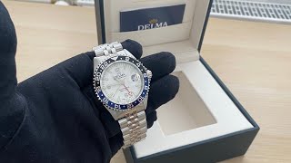 Men's Delma Watch Santiago GMT Meridian Silver / White 43MM Automatic