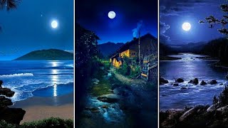 Beautiful Night Moon House &Tree Status Video | Night Moon Status | Natural Place Status Video