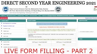 LIVE Direct Second Year Engineering REGISTRATION 2021 PART-2 in Hindi