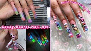 COLORFUL VALENTINE'S DAY POLYGEL NAILS! CANDY HEARTS NAIL ART + CREEPY REDDIT STORIES |Nail Tutorial