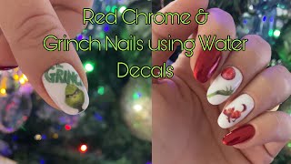 Red Chrome Christmas Nails with Water Decals!