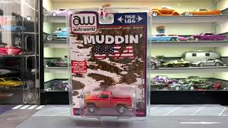 Auto World Exclusives Muddin' USA 1983 Chevy Silverado K10 Fleetside Red Orange 1:64