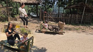 making a cart out of bamboo and wood - single mother with her daughter