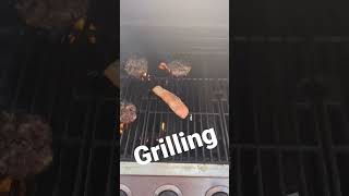 grilling burgers and salmon