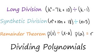 DIVIDING POLYNOMIALS | Divide Polynomials using Long Division, Synthetic Division, Remainder Theorem