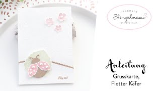 Anleitung Grusskarte Flotter Käfer basteln | Restepapier Verwertung | Gesticktes Laub | Stampin Up