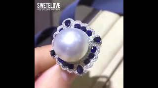 13-14mm Pearl Ring With Sapphires