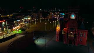 Cardiff at Night in 4k stock footage part 1. filmed on DJI Mini 3 28/01/24