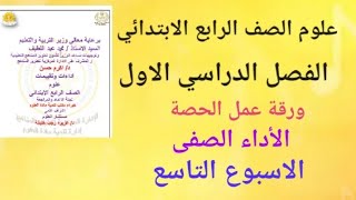 حل ورقة عمل الحصة ( الأداء الصفى) ( الاسبوع التاسع) علوم الصف الرابع الابتدائي الترم الاول ٢٠٢٥