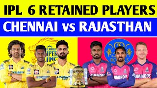 IPL 2025: CSK vs RR 6 RETAINED PLAYERS | Chennai  6 Retained Players | Rajasthan 6 Retained Players