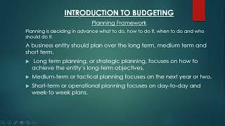 BUDGET AND BUDGETARY CONTROL (OPERATING BUDGET-PRACTICAL)