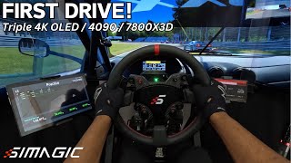 FIRST DRIVE! Triple 48" 4K OLED w/RTX 4090 FE - Ferrari Track DAY | Asseto Corsa