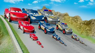 Big & Small Lightning Mcqueen Radiator vs Mcqueen Fabulous vs mcqueen Police vs RACE OF DEATH