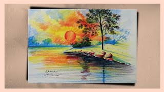 How to make beautiful Sunrise scenery drawing-Faber-Castell colour pencil drawing - Drawing Tutorial