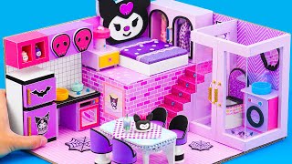 DIY Miniature House #86 How To Make Kuromi Cardboard Purple House with Bedroom, Bathroom and Kitchen