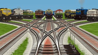 NINE TRAINS PASSING AT SINGLE BRANCHED 3D CURVED | RAILROAD TRACKS | Train videos | trains