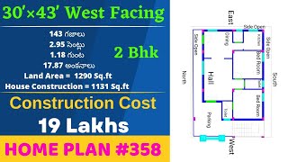 30'×43' West Facing 2 Bhk House Design || 1290 Sq.Ft House Plan