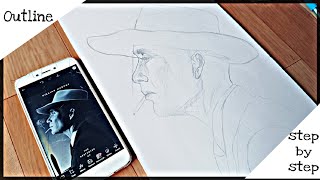 How to draw outline of Cillian Murphy: step by step || Oppenheimer. ✍🏻