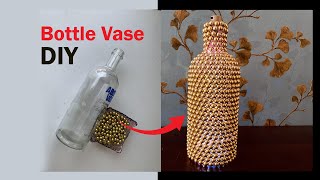 How To Decorate Bottle From Golden Beads | Simple And Easy Bottle Decoration Idea