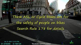 London taxi cabbie crosses the ASL cycle box. Response to being called out-Best cyclist's a dead one