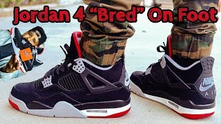 Jordan 4 “Bred” On Feet - 4K