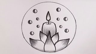 Circle Scenery drawing 66 | Candle drawing | Flower drawing | How to Draw a Circle 2024