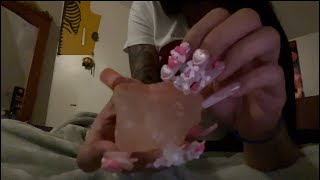 FAST ASMR for sleep 😴 tapping + scratching on salt rock, mouth sounds, hand sounds 🗿✨ XL nails 🩷