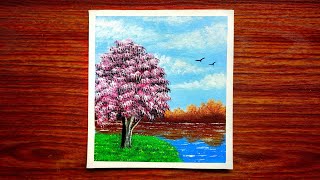 😃Easy Way To Paint A Beautiful Landscape 💕 | Acrylic painting #shorts