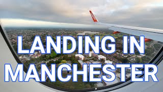 Landing at Manchester (MAN) Easyjet U21874 Airbus A320 reg G-EZRX