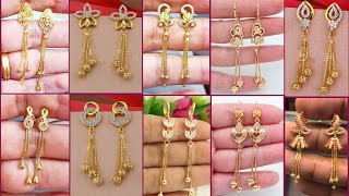 22k Gold long drop earrings designs, Latest Gold long chain earrings.