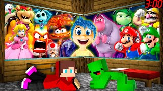 JJ and Mikey HIDE from Inside Out 2 and MARIO characters in Minecraft challenge Maizen