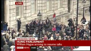 Technical glitch broadcasts sound of arguing protestors instead of William Hague live on BBC news