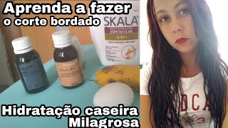 SUPER HIDRATAÇÃO CASEIRA PARA RECUPERAR OS CABELOS + CORTE BORDADO EM CASA POR ALINE GABRIELLE