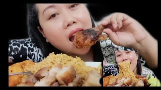 Eating Indo Mie Mi Goreng | Indonesian Fried Noodles | Roast Chicken and Pork | Chicken Nuggets |