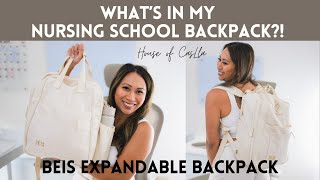 What's in My Nursing School Backpack | BEIS Expandable Backpack in beige